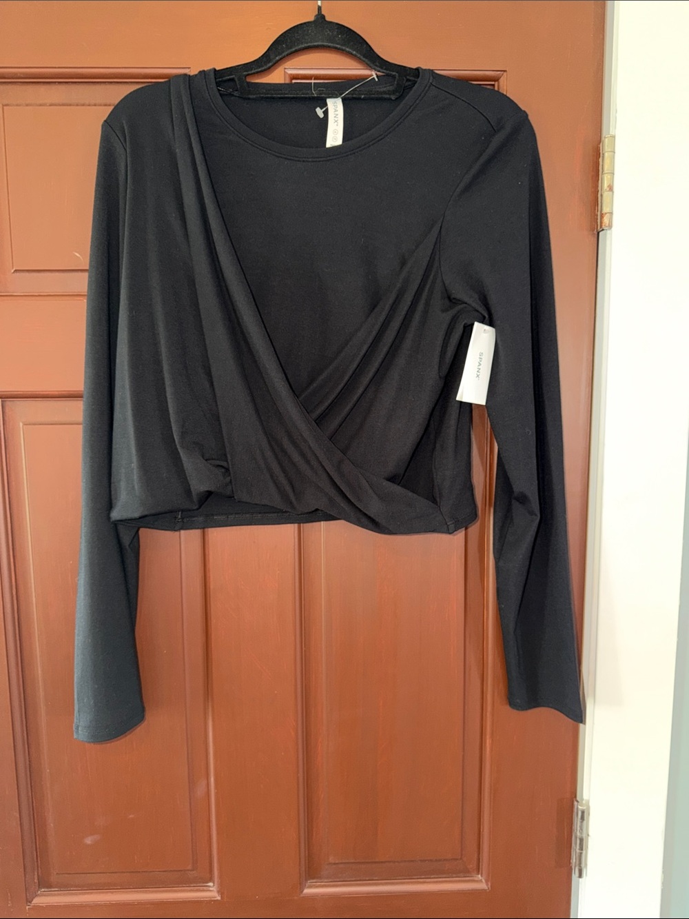 SPANX Black Long-Sleeve Wrap Crop Top
